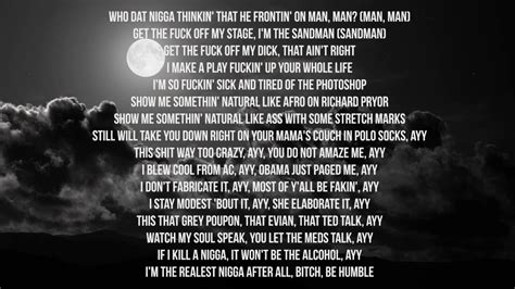 Nov 1, 2023 ... Kendrik Lamar - HUMBLE (Lyrics) DAMN. Available now http://smarturl.it/DAMN​​ Kendrik Lamar: http://www.kendricklamar.com/​​​ ...
